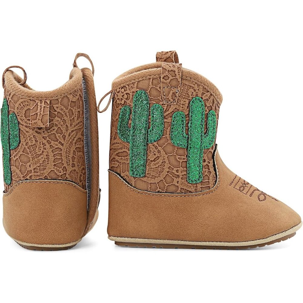 Infant Toddler Khaki Cacti Faux Leather Western Rubber Sole Tassel Booties - Picture 6 of 6